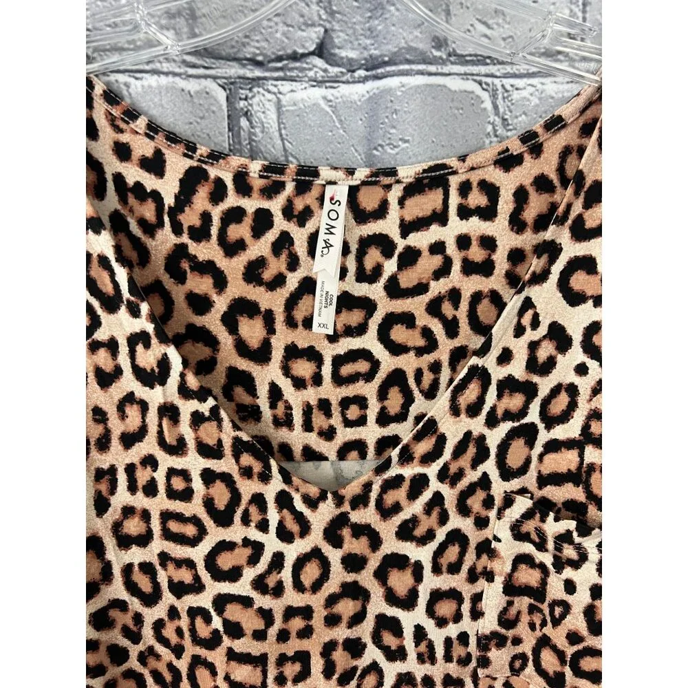 Soma Cool Nights NWT Leopard Print Sleep Shirt XXL V-Neck Pocket Nightgown - Picture 6 of 9